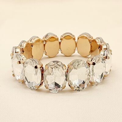 Golden elastic bracelet with white rhinestones