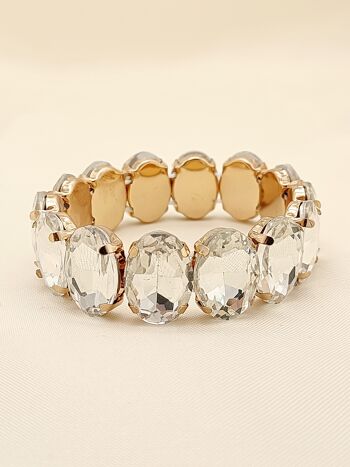 Bracelet doré élastique strass blancs 1