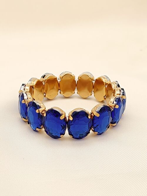 Bracelet doré élastique strass bleus
