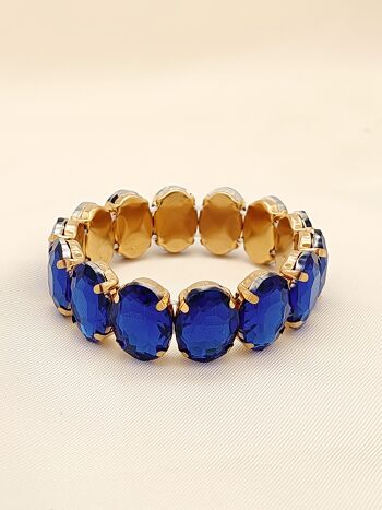 Bracelet doré élastique strass bleus 1