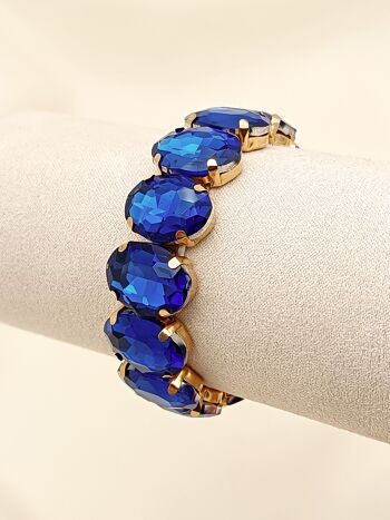 Bracelet doré élastique strass bleus 2
