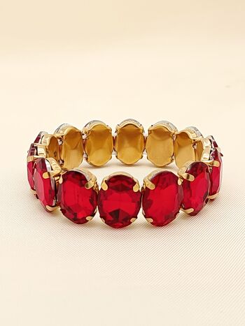 Bracelet doré élastique strass rouges 2