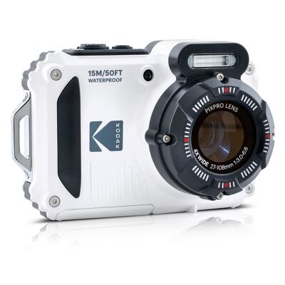 KODAK Pixpro WPZ2 - Fotocamera digitale compatta da 16 MPixel, impermeabile fino a 15 profondità, anti-shock, video 720p, schermo LCD da 2,7 - Batteria Li-ION - Bianca