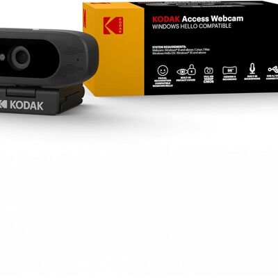 Acceso a la cámara web KODAK | Cámara de videoconferencia profesional HD 1080p | Reconocimiento facial compatible con Windows Hello y cubierta de lente de privacidad incorporada | Enchufe de solución