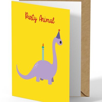 Carte de voeux Dinosaure anniversaire fêtard animal