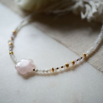 Collier fleur quartz rose - CAMELIA 3