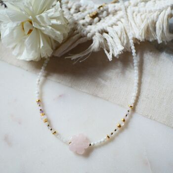 Collier fleur quartz rose - CAMELIA 4