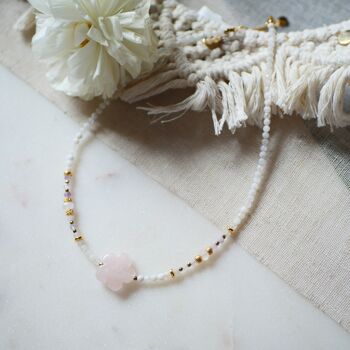 Collier fleur quartz rose - CAMELIA 6