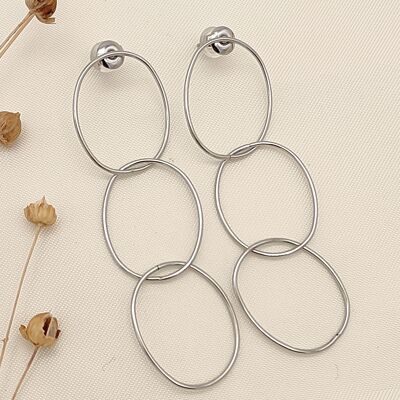 Silver triple oval earrings