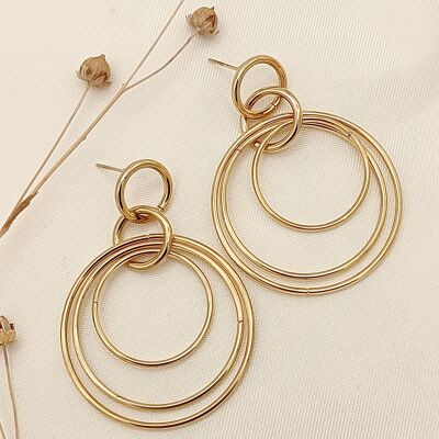 Boucles d'oreilles dorées multi cercles pendants