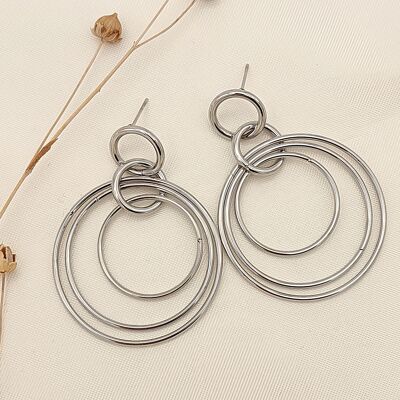 Silver multi circle dangling earrings