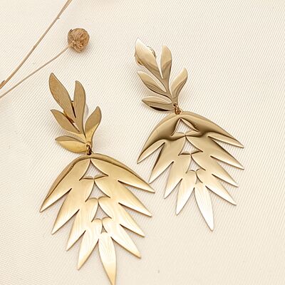Boucles d'oreilles dorées feuilles pendantes