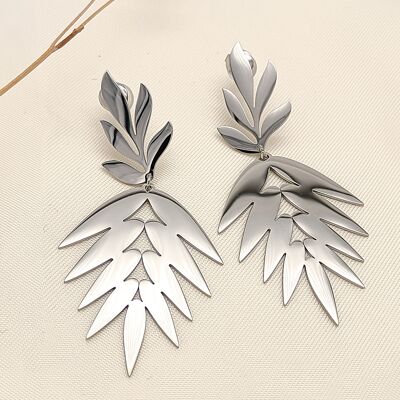 Boucles d'oreilles argentées feuilles pendantes