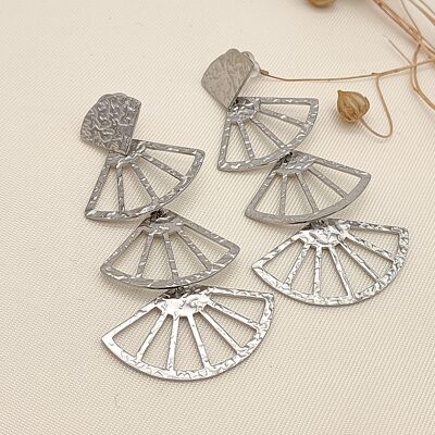 Silver dangling fan earrings