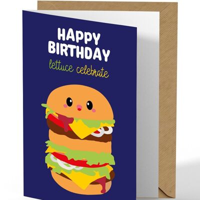 Greeting card Birthday with Hamburger fast food