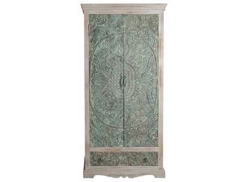 ARMOIRE 2P+1 TIROIRS BOIS SCULPTÉ HM181006 2