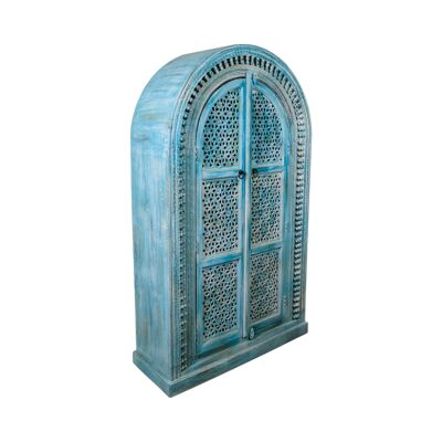 TURQUOISE CARVED WOOD CABINET 110X40X190CM HM181071