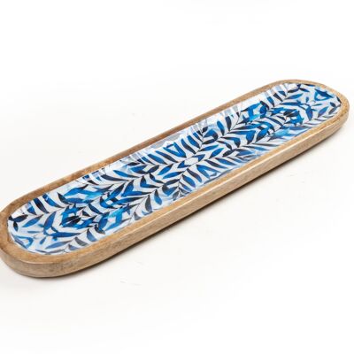 BLUE LACQUERED WOOD OVAL TRAY 40X10X2CM HM242