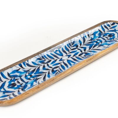 BLUE LACQUERED WOOD OVAL TRAY 50X12X2CM HM241