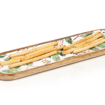 PLATEAU OVALE EN BOIS LAQUÉ FEUILLES HM2416