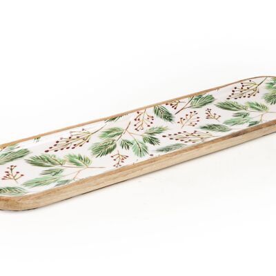 OVAL LACQUERED WOODEN TRAY LEAVES HM2415