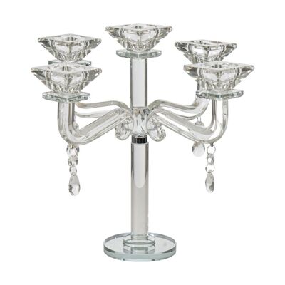 CANDELABRO IN VETRO 5 BRACCI 23X23X28CM HM843643