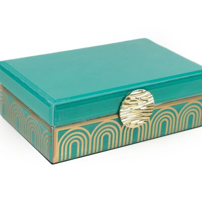 TURQUOISE/GOLD GLASS JEWELRY BOX HM843585