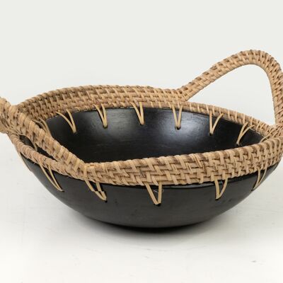 MITTELGRIFFE KERAMIK SCHWARZES RATTAN 30X25X10CM HM47275