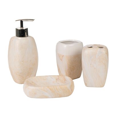 CONJUNTO BAÑO 4 PCS CERAMICA MARMOLADO CREMA HM843784