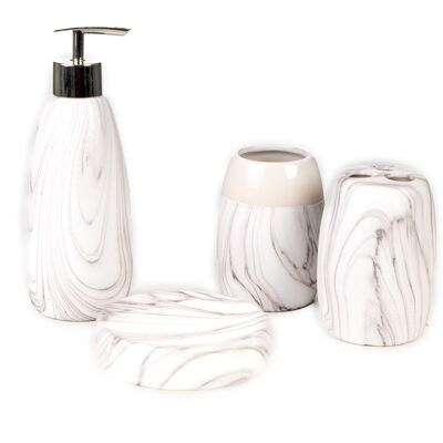 4-teiliges Badezimmer-Set aus Keramik aus grauem Marmor HM843782