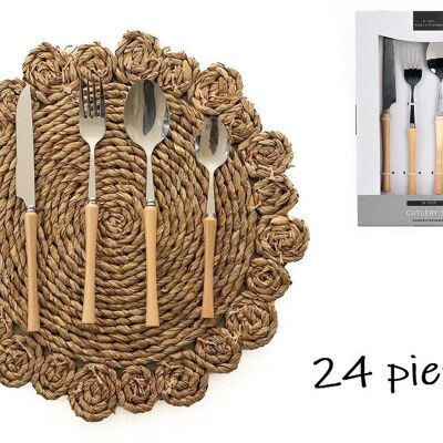 CUTLERY SET 24 PCS SILVER/WOOD HM843778
