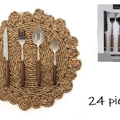 CUTLERY SET 24 PCS SILVER/WOOD HM843780