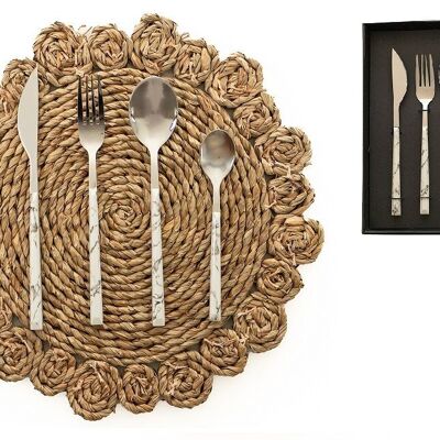 CUTLERY SET 4 PCS SILVER/MARBLE HM843776