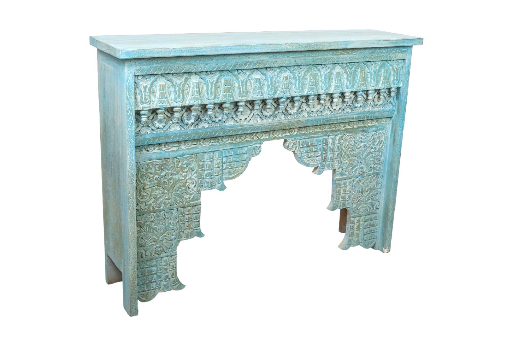 CONSOLLE IN LEGNO INTAGLIATO TURCHESE HM181070