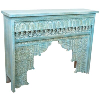 TURQUOISE CARVED WOODEN CONSOLE 120X30X90CM HM181070