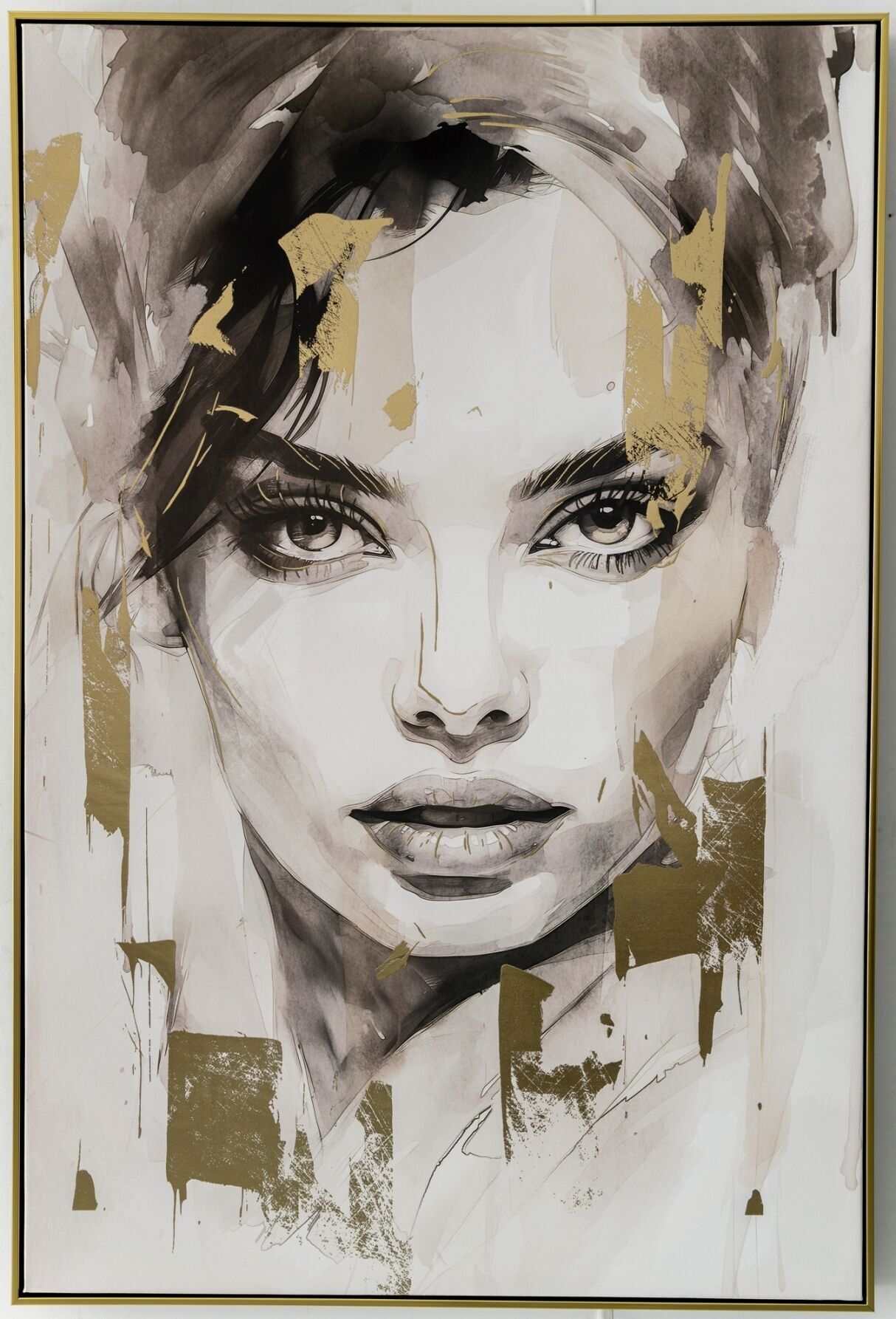 TABLEAU AVEC CADRE DAME AVEC PAPIER OR HM404