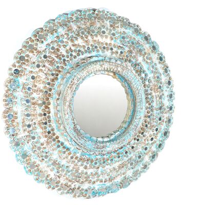 REDDO WOODEN MIRROR WITH TURQUOISE CRYSTAL HANDLE HM1821