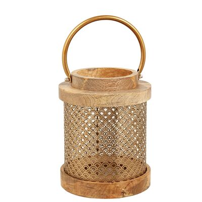 WOOD/GOLDEN METAL LANTERN HM311014