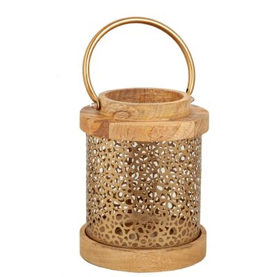 WOOD/GOLDEN METAL LANTERN HM311016