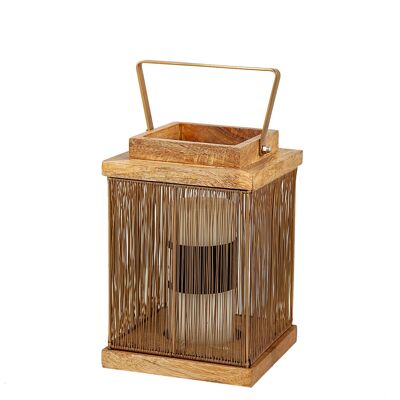 WOOD/GOLD METAL LANTERN 15X15X22CM HM311020