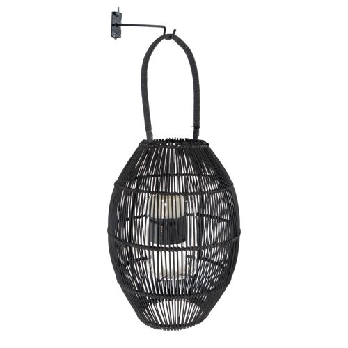 FAROL RATTAN NEGRO C/SOP PARED METAL 26X26X37CM HM844