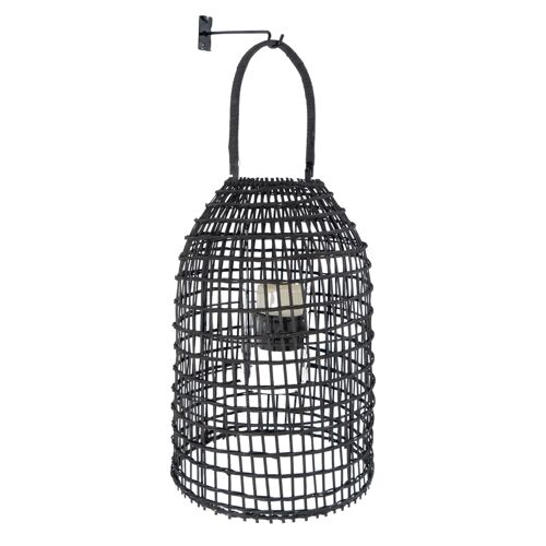 FAROL RATTAN NEGRO C/SOP PARED METAL 29X29X63CM HM845