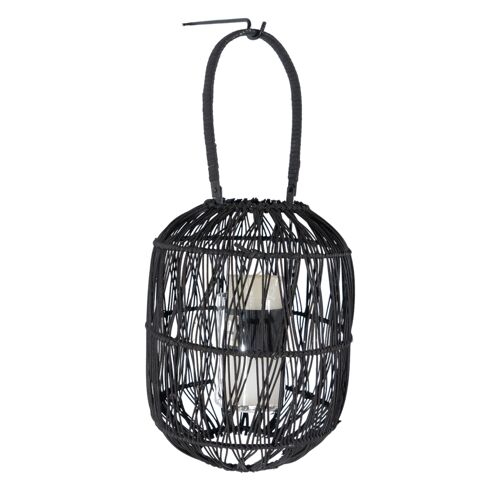 FAROL RATTAN NEGRO C/SOP PARED METAL HM849