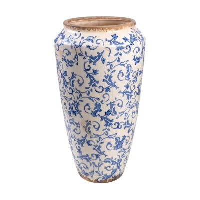 BREITE VASE 3 GRIFFE BLAU/WEISS PORZELLAN 21X21X37CM HM235