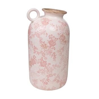 VASE MANCHE PORCELAINE BEIGE/ROSE 14X14X27CM HM254