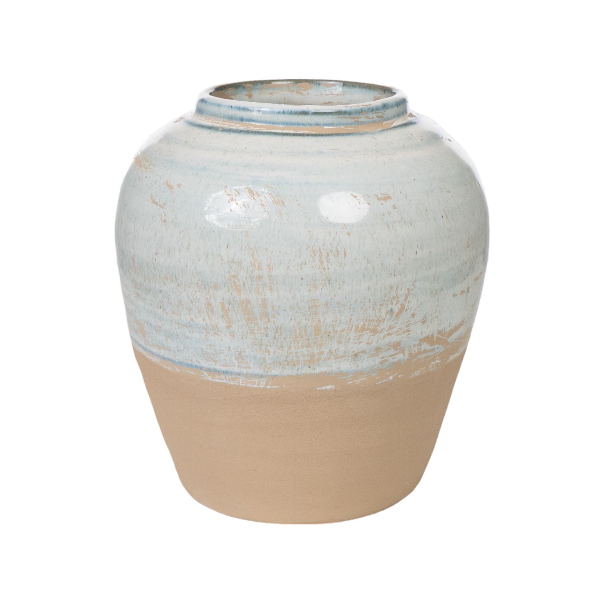 ZWEIFARBIGE BLAU/BEIGE TERRAKOTTA-VASE HM214