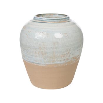 VASE BICOLORE BLEU/BEIGE TERRE CUITE 22X22X24CM HM214