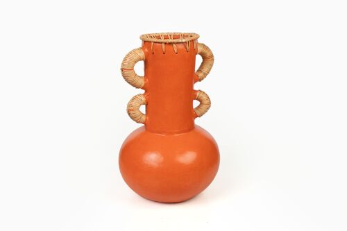 FLORERO CERAMICA NARANJA/RATTAN 20X20X40CM HM47261