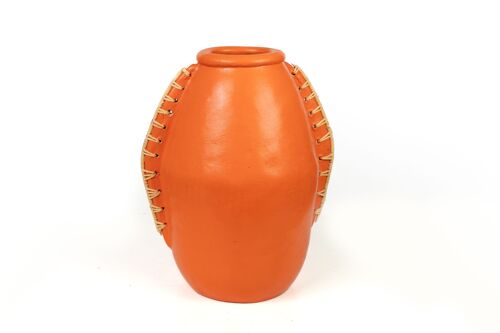 FLORERO CERAMICA NARANJA/RATTAN 22X25X35CM HM47260