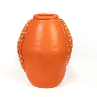 ORANGE/RATTAN CERAMIC VASE HM47260